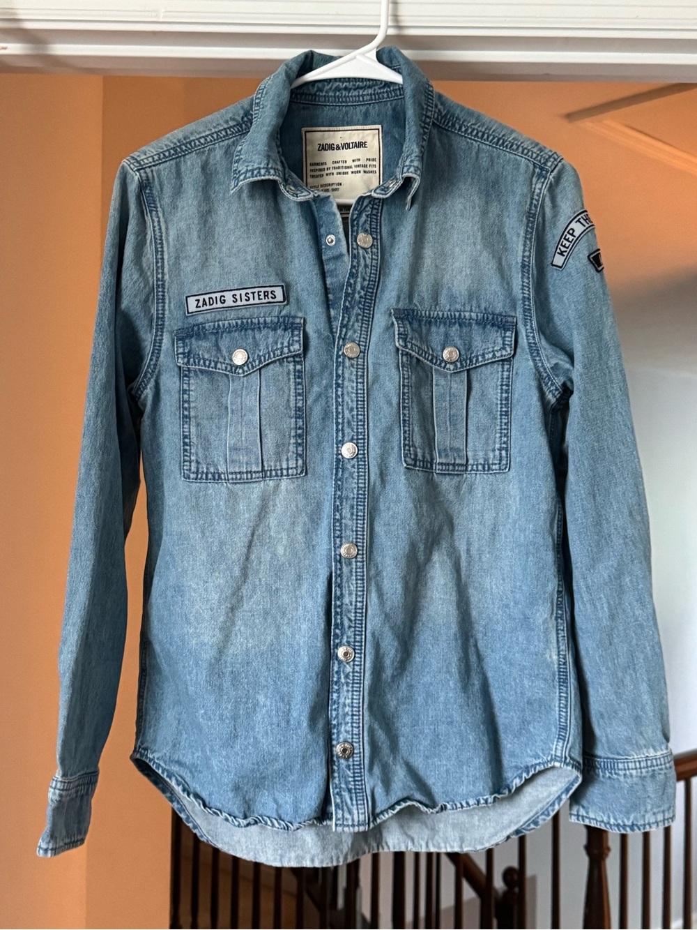 Zadig & Voltaire 100% cotton Light Blue Denim Shirt Label Detail..PTP 19 inches